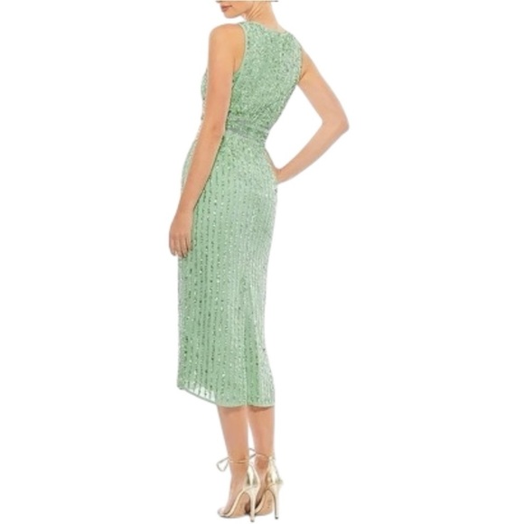Mac Duggal Sequin Sheath Midi Dress Formal Party Evening Sage Green Size 6 NWT - Picture 8 of 12